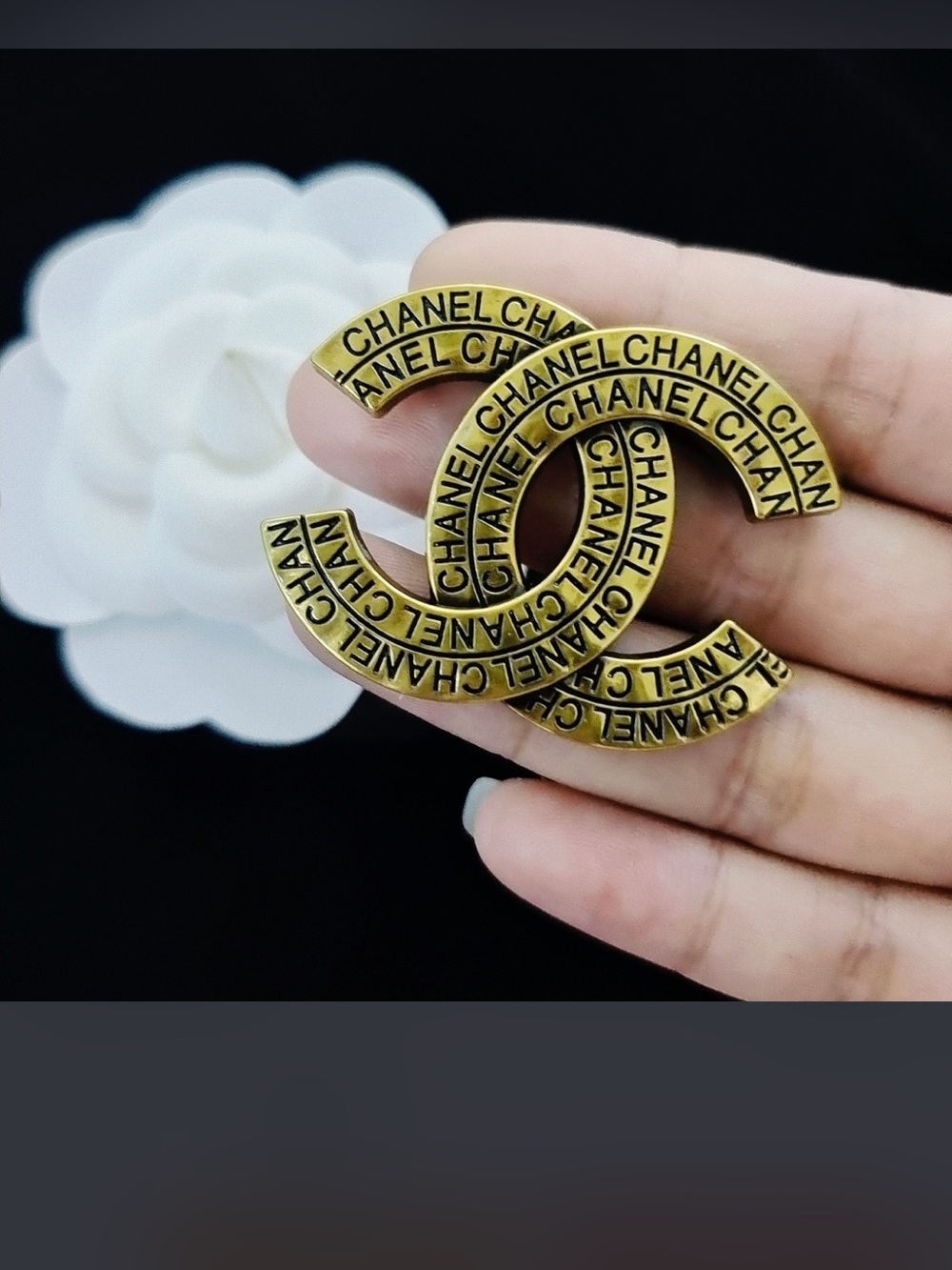 Double C Designer Letter Logo Brushed Gold Tone Brooch
